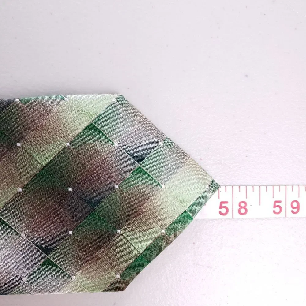 Van Heusen Mens Necktie Green Brown Geometric 100% Silk Luxury‎ Formal Wear